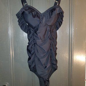 Black One Piece Bathing Suit with Convertible Straps and Off-the-Shoulder Ruffle